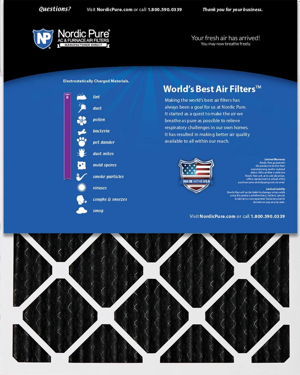 18x24x1 (17_1/2x23_1/2) Pure Carbon Odor Reduction Furnace Air Filters 12 Pack