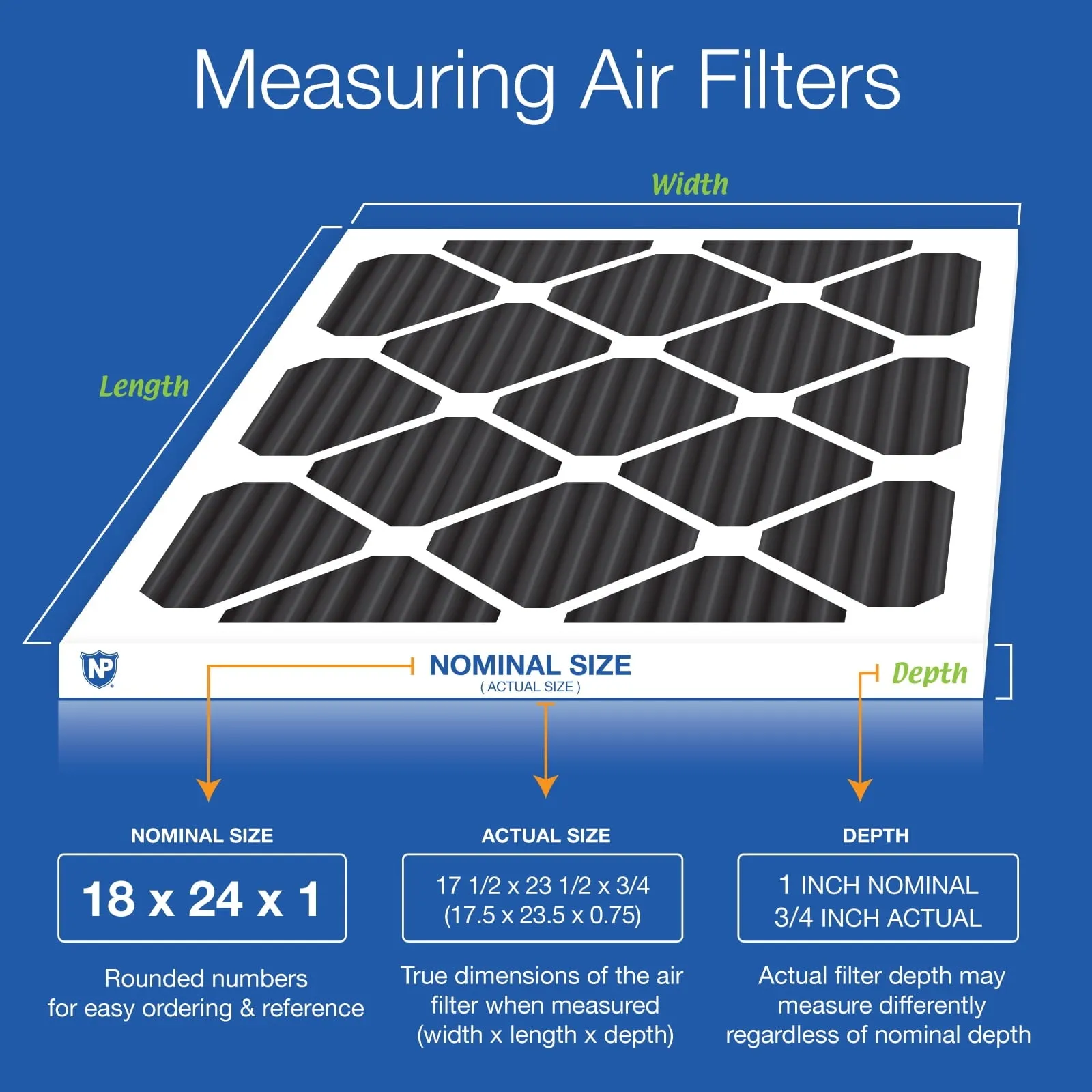 18x24x1 (17_1/2x23_1/2) Pure Carbon Odor Reduction Furnace Air Filters 12 Pack