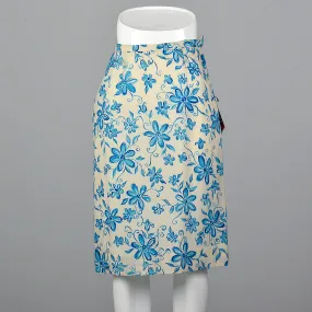 1960s Blue Floral Pencil Skirt