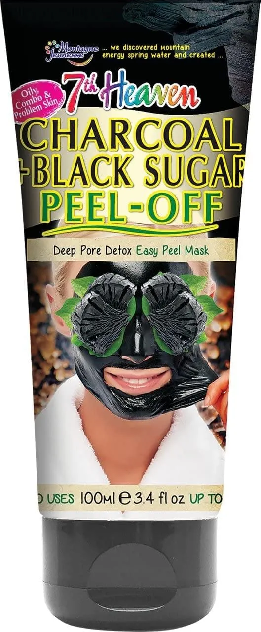 7th Heaven Charcoal and Black Sugar Easy Peel Off Mask Tube for a Deep Pore Detox - Ideal for Oily, Combination and Problem Skin, 0.2 Kg