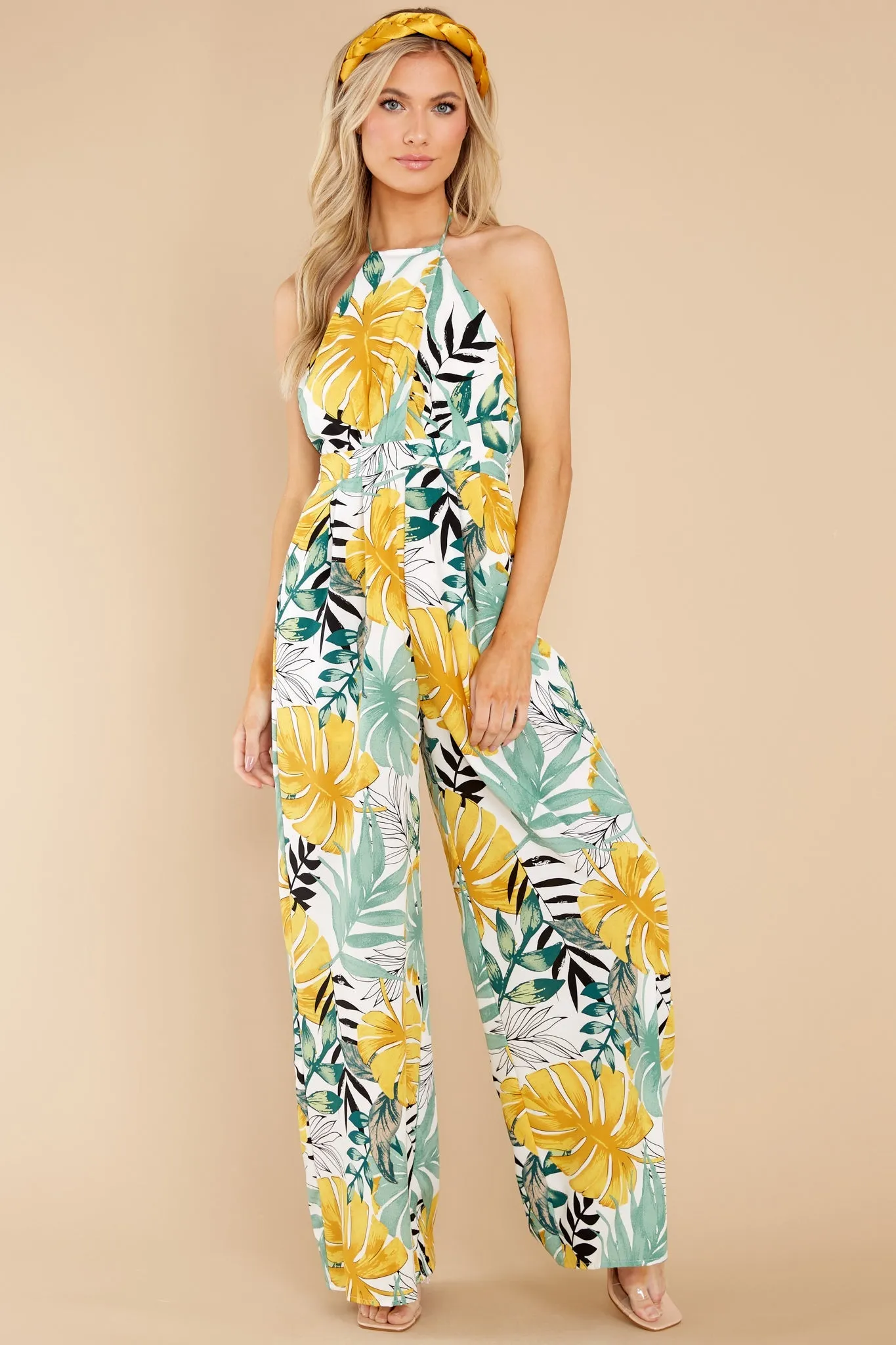 A New Leaf White Multi Tropical Print Jumpsuit