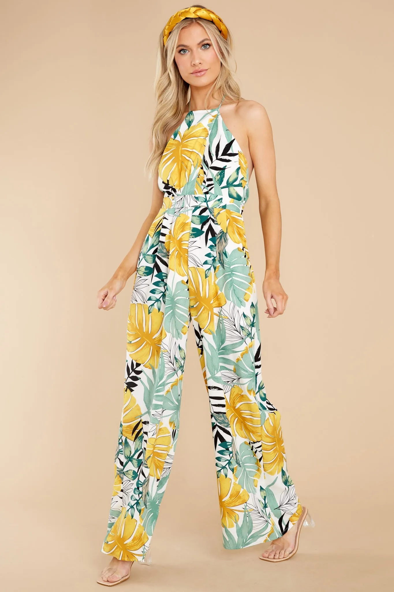 A New Leaf White Multi Tropical Print Jumpsuit