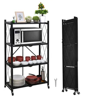 ABOUT SPACE Metal Rack for Storage - 4 Tier Space Saving Stand with Caster Wheels & Spanner (L 71 x W 33.5 x H 124 cm)