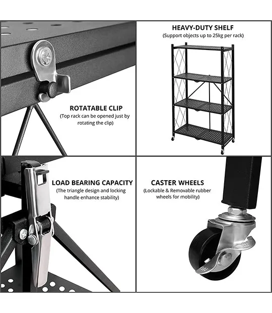 ABOUT SPACE Metal Rack for Storage - 4 Tier Space Saving Stand with Caster Wheels & Spanner (L 71 x W 33.5 x H 124 cm)