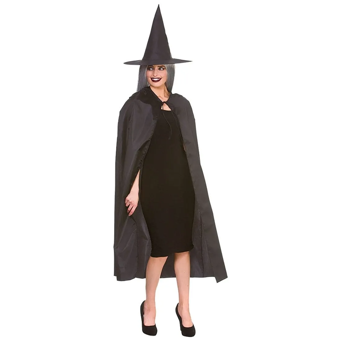 Adults Wicked Witch Cape & Hat Fancy Dress Halloween 125cm