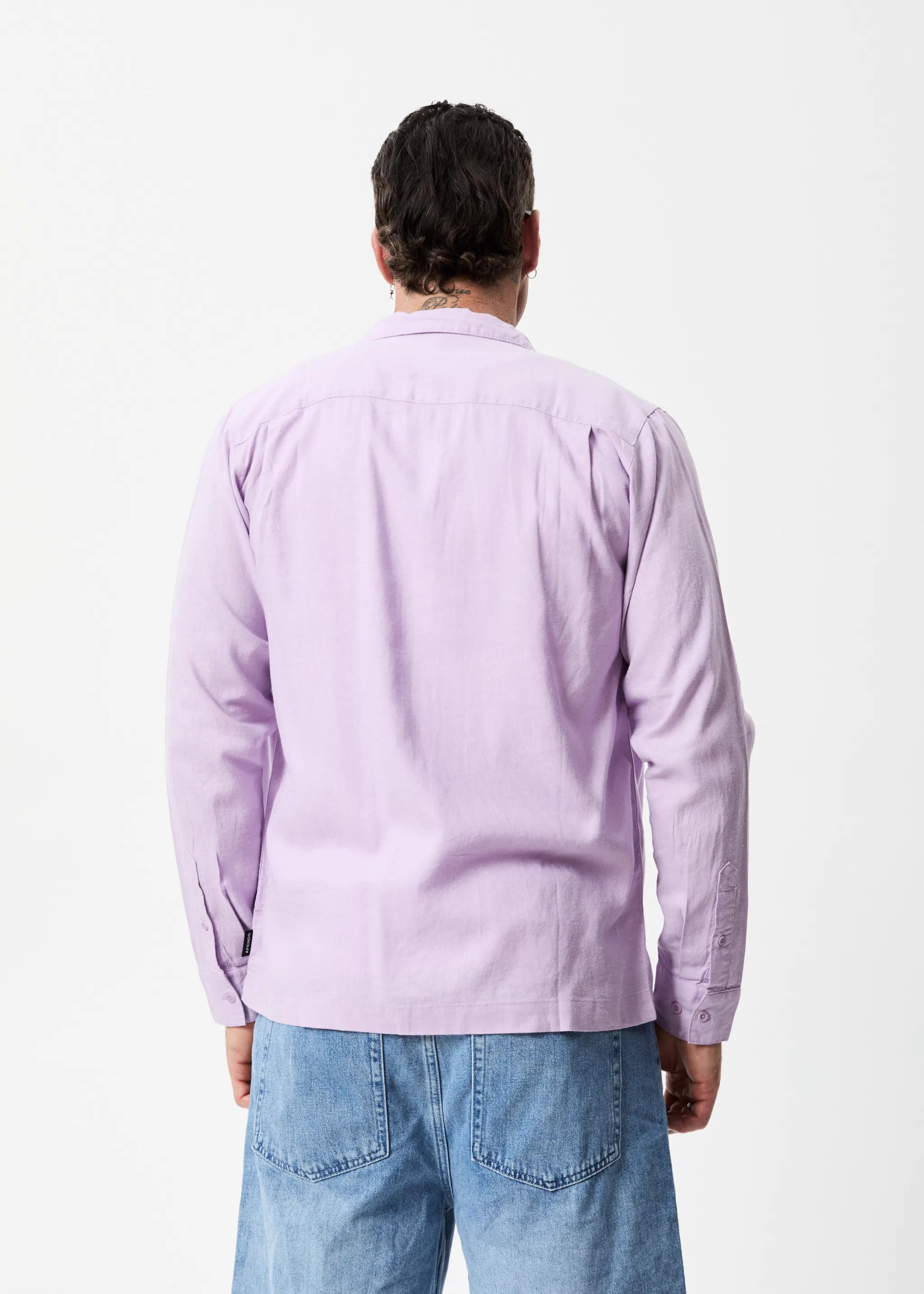 AFENDS Mens Critical - Cuban Long Sleeve Shirt - Orchid