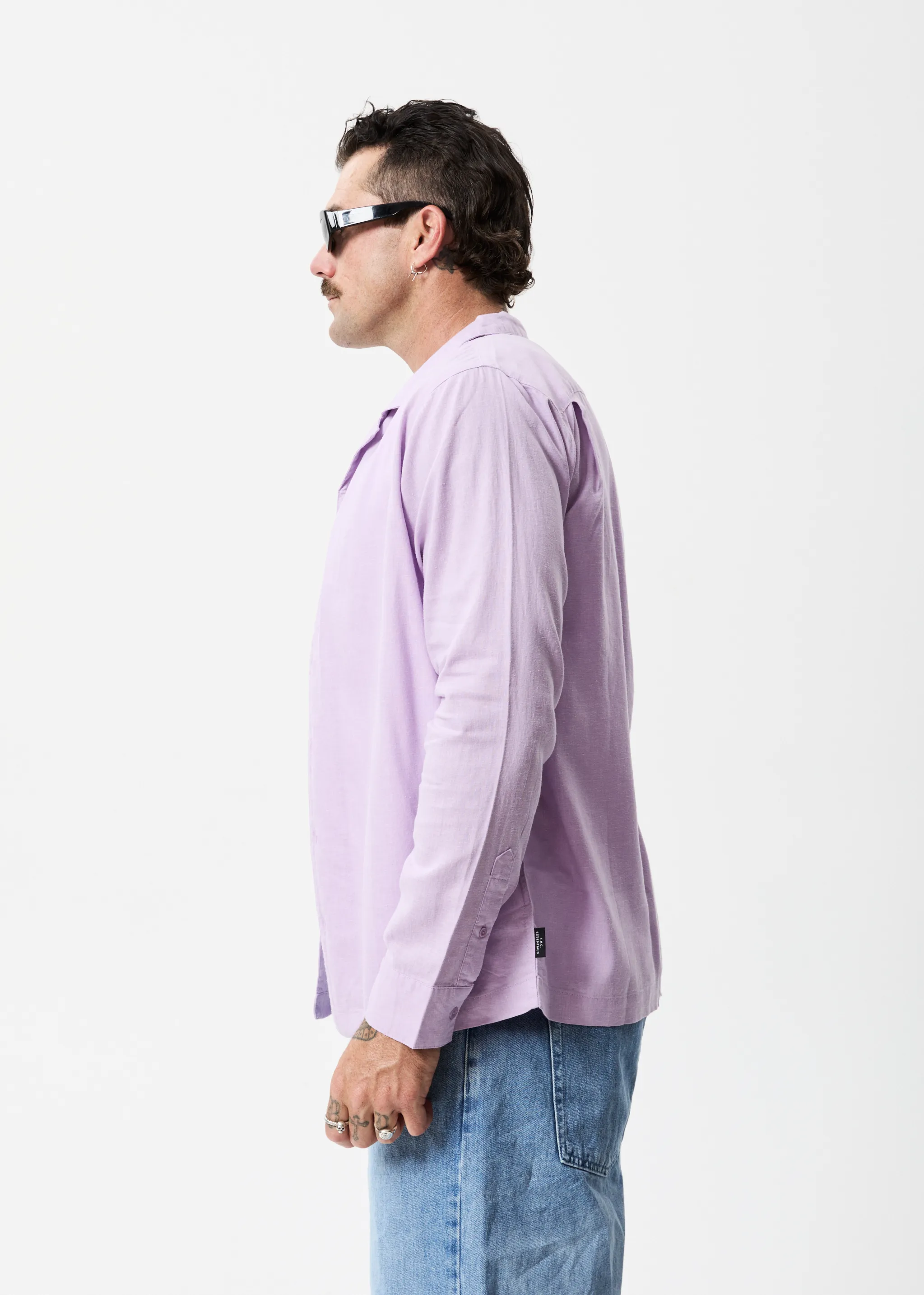 AFENDS Mens Critical - Cuban Long Sleeve Shirt - Orchid