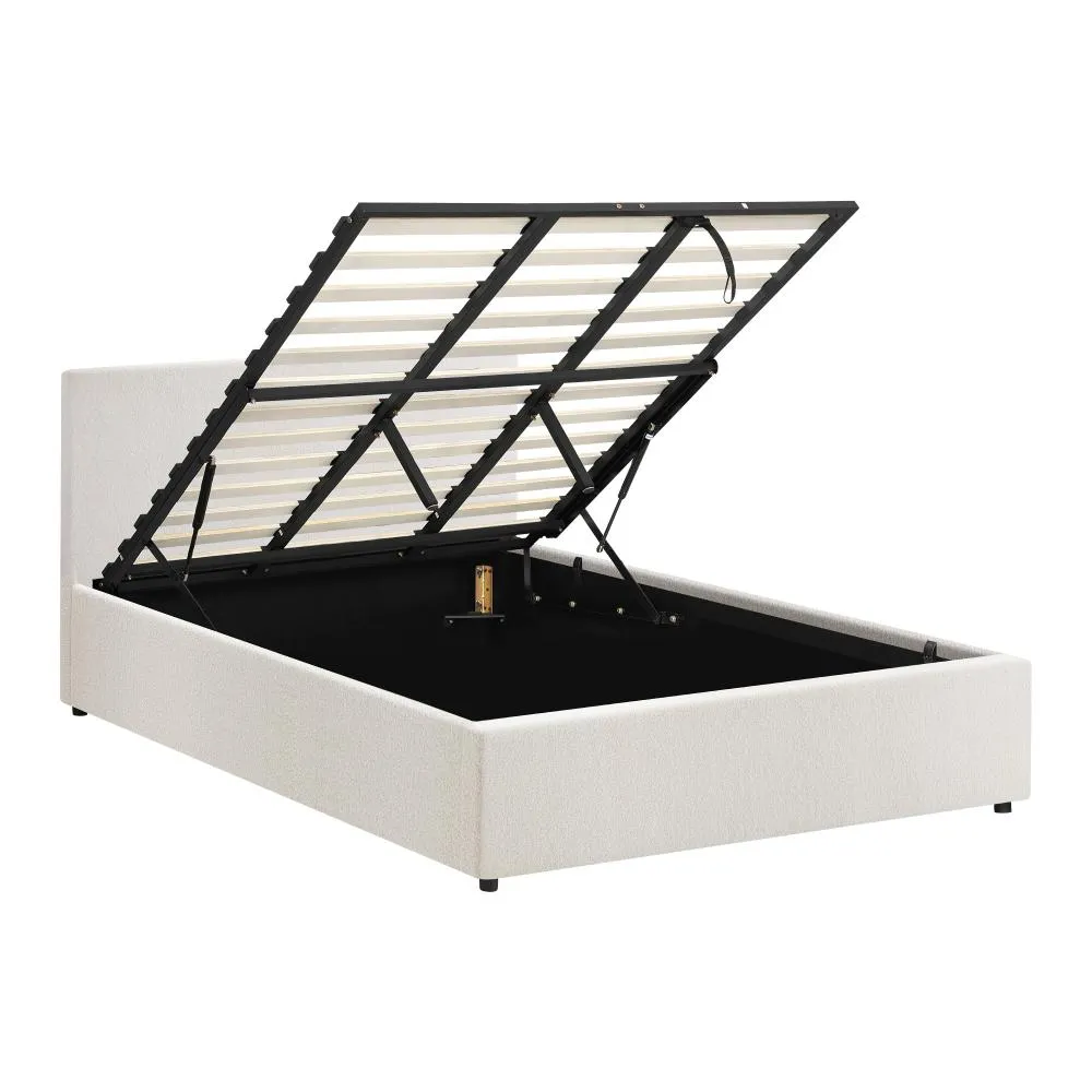 ASCOT Bed Frame Gas Lift Storage Base White Boucle