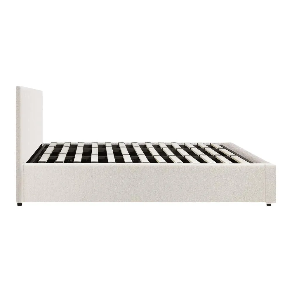 ASCOT Bed Frame Gas Lift Storage Base White Boucle