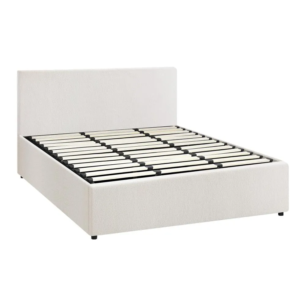 ASCOT Bed Frame Gas Lift Storage Base White Boucle