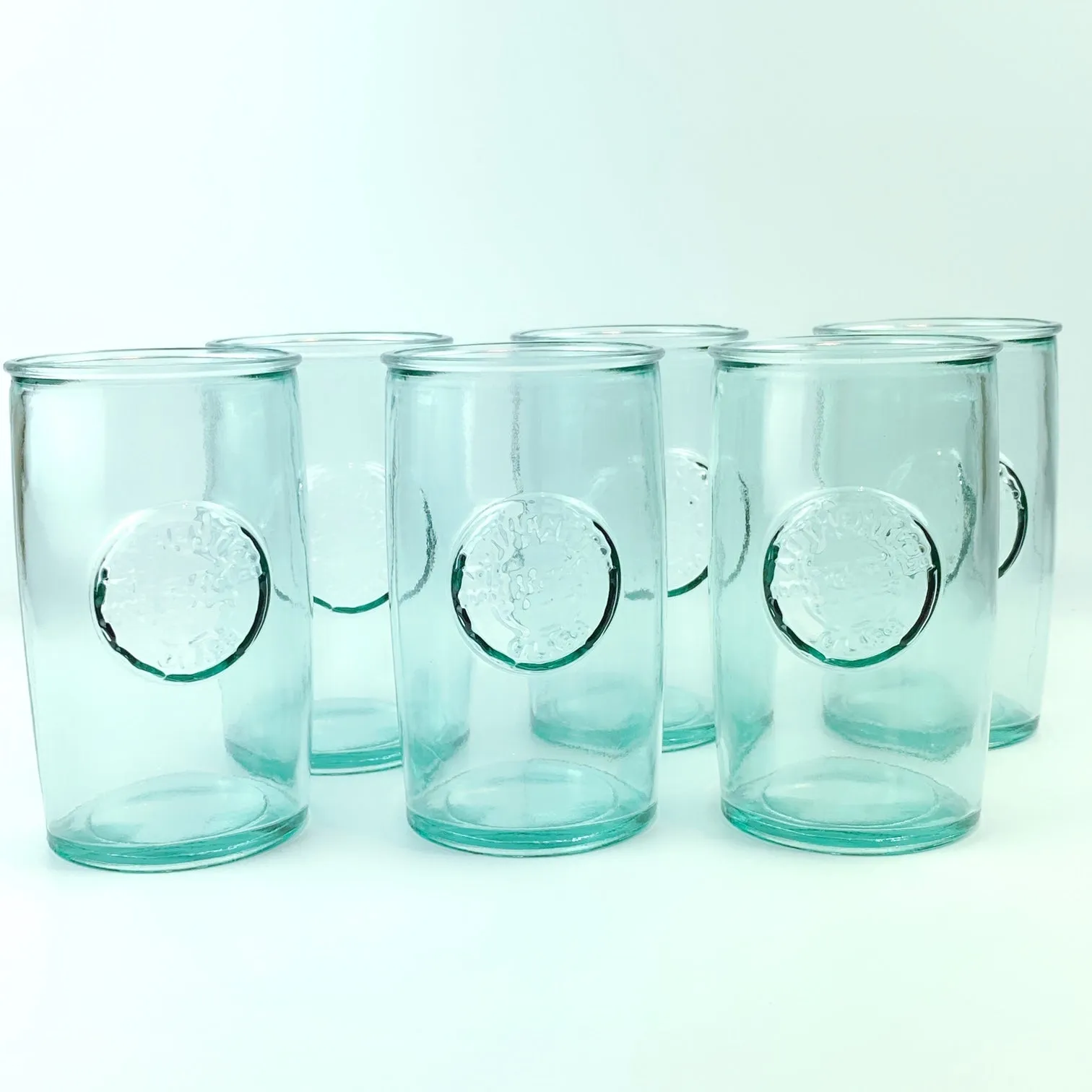 Authentic San Miguel Drinking Glasses 100% Recycled Glass Long Cups - Set of 6 (16 oz)