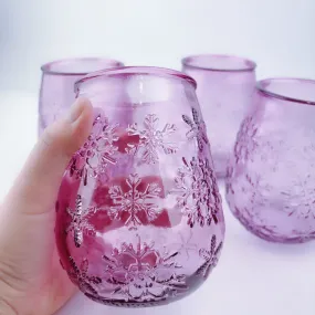 Authentic San Miguel Drinking Glasses 100% Recycled Glass Pink Snow Flakes - Set of 4