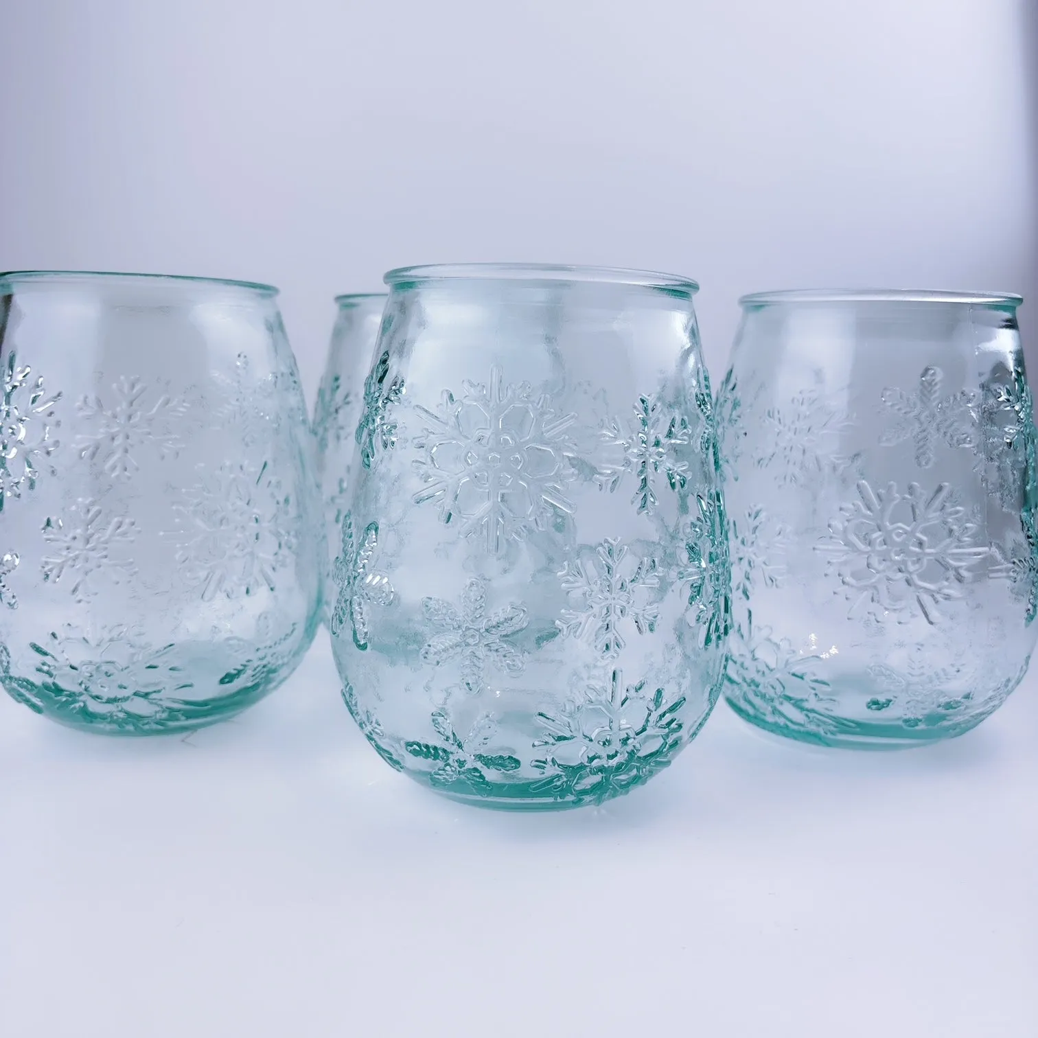 Authentic San Miguel Drinking Glasses 100% Recycled Glass Snow Flakes - Set of 4