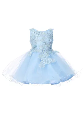 Baby Girls Blue 3D Floral Lace Flower Girl Dress 6-24M