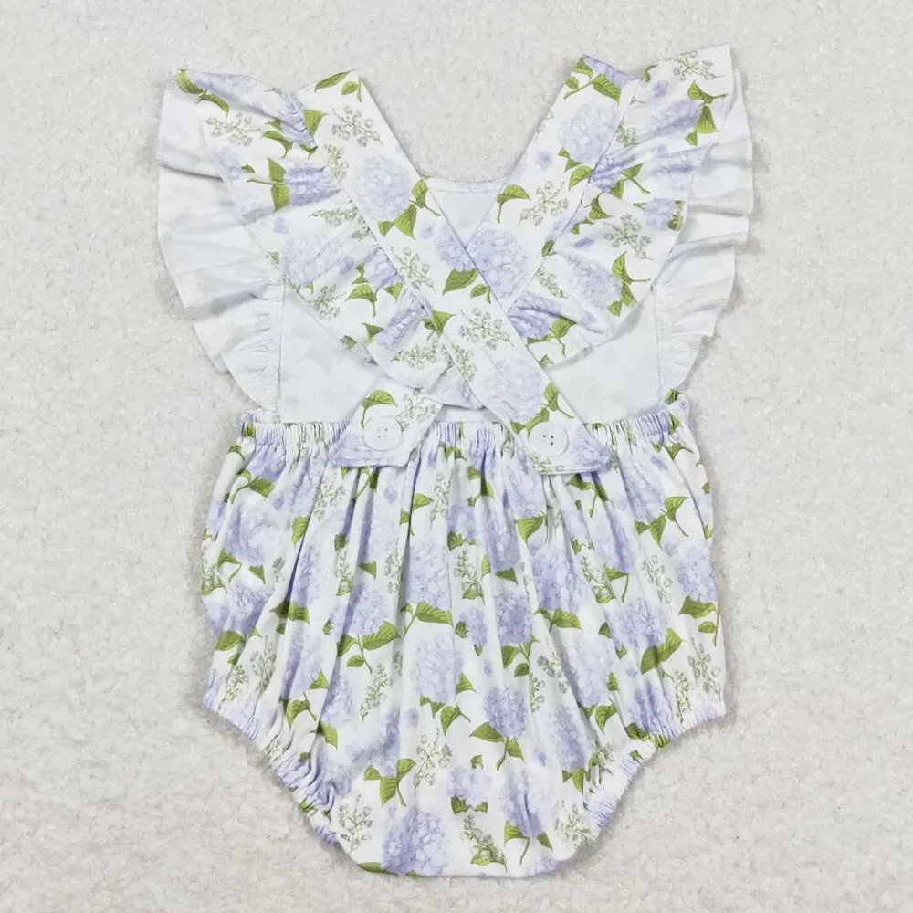 Baby Infant Girls Romper Blue Flowers Ruffle Rompers SR1484