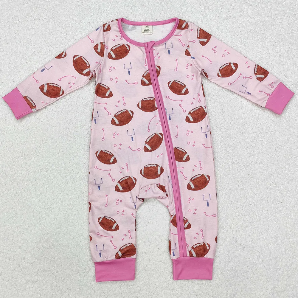 Baby Infant Girls Rompers Football Pink Zip Bamboo Rompers LR1464