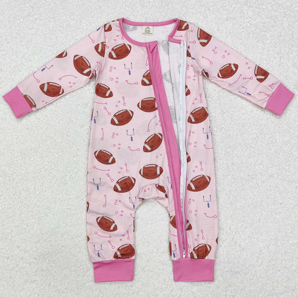 Baby Infant Girls Rompers Football Pink Zip Bamboo Rompers LR1464