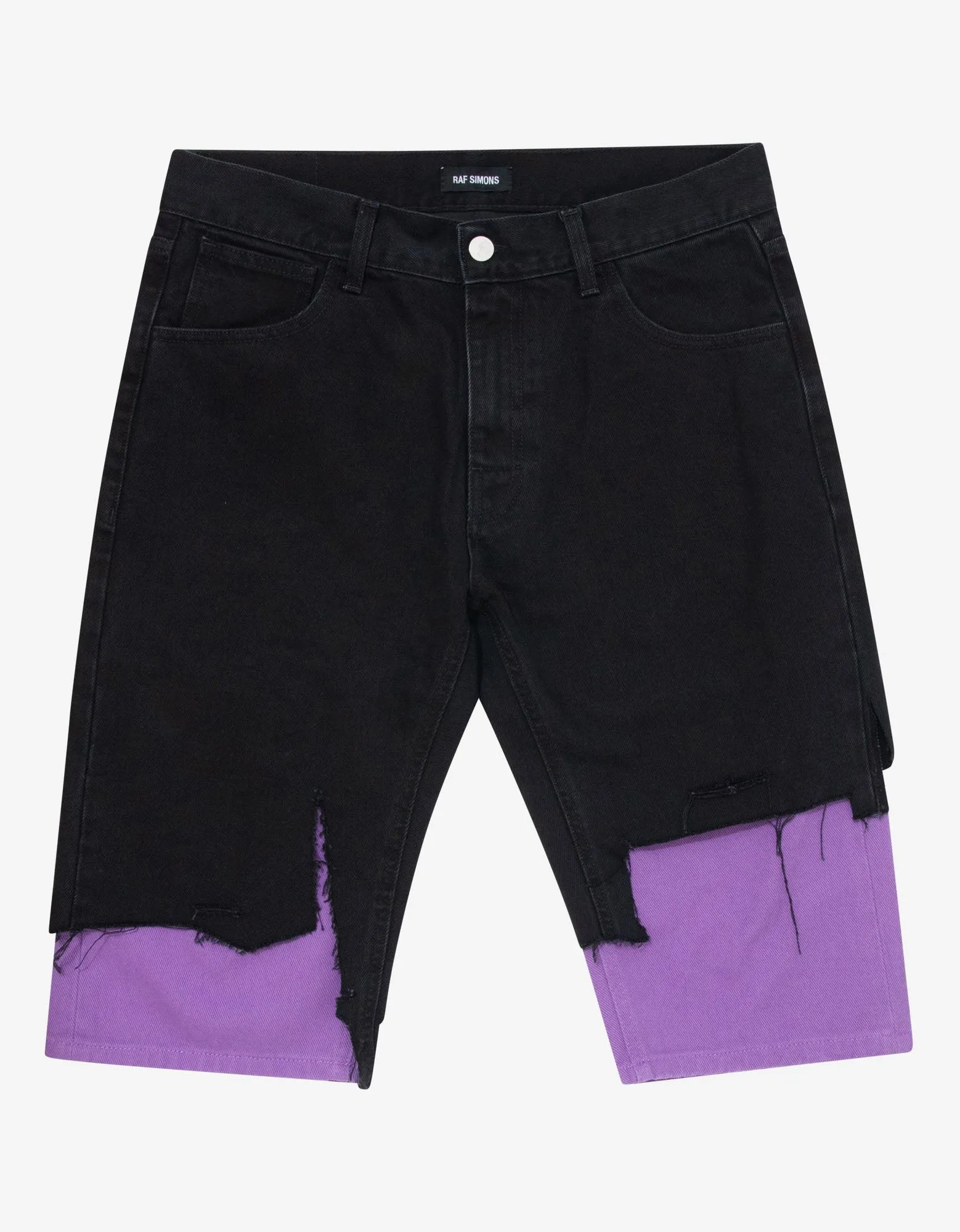 Black & Purple Slim Fit Destroyed Denim Shorts -