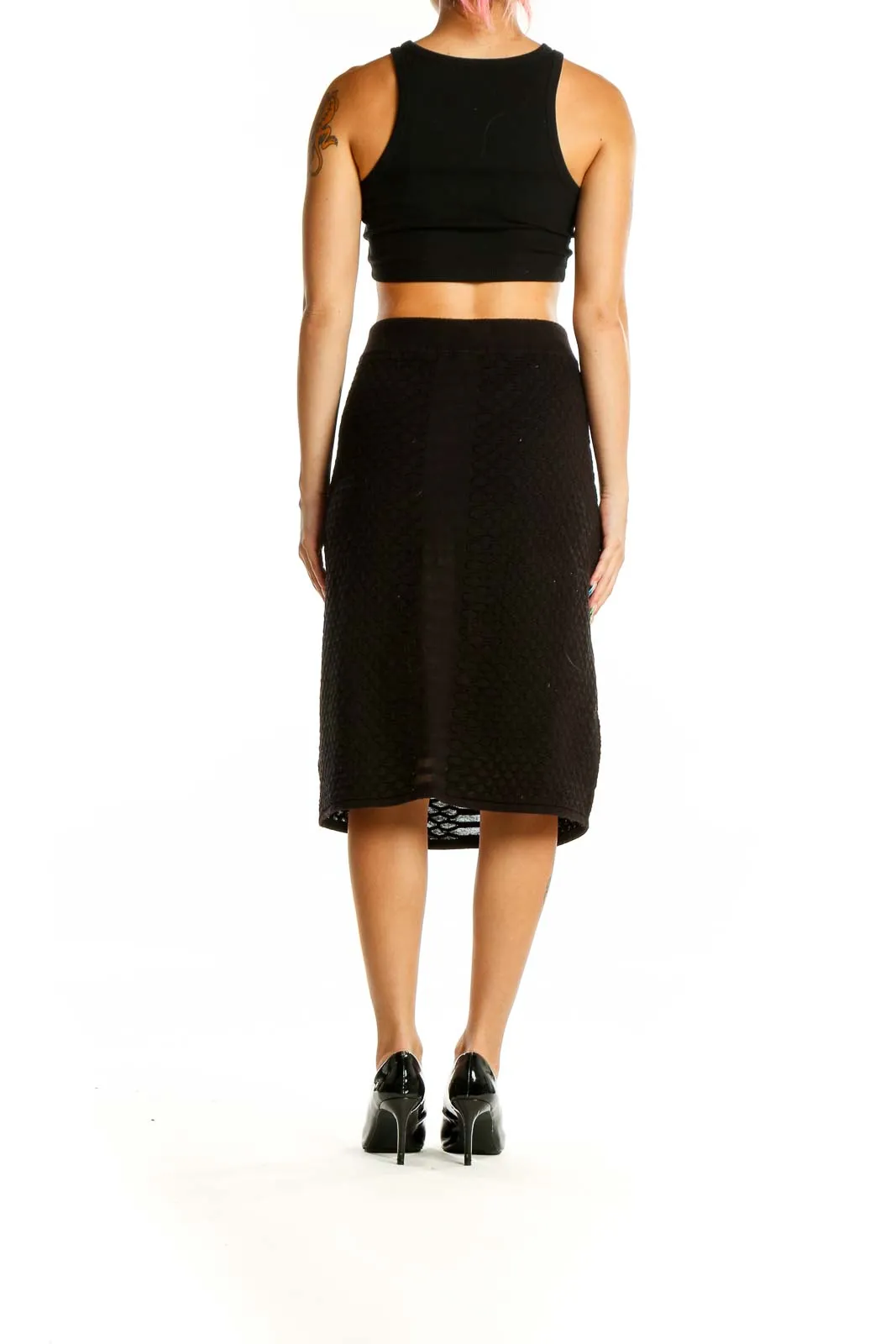 Black Textured Midi Skirt