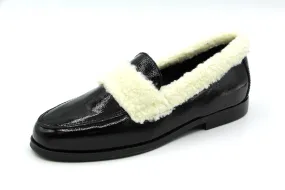 Blublonc  Black Patent Loafer With Fur Trim Holly-B