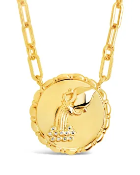 Bold CZ Zodiac Link Pendant Necklace