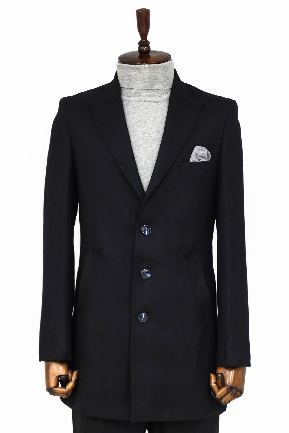 Cachet Slim Fit Wide Lapel Charcoal Men Coat - Wessi