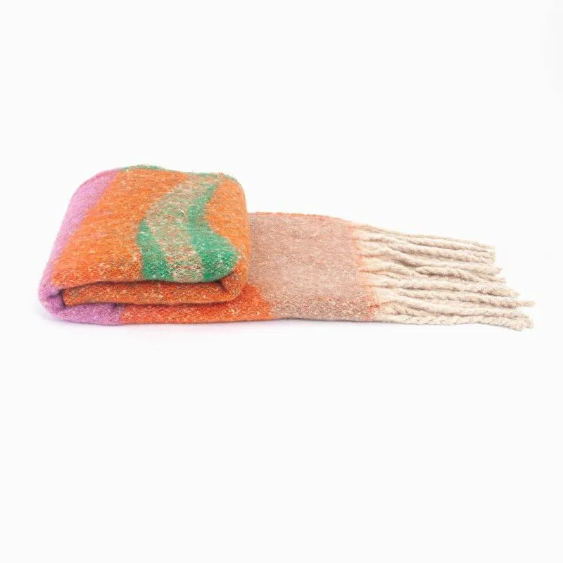 Camden Heavyweight Scarf - Orange/Green, Wave Colour Block