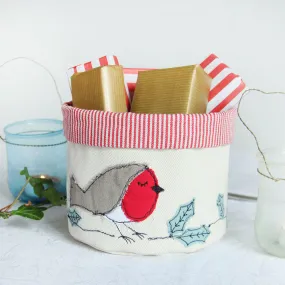 Christmas robin embroidered art pot