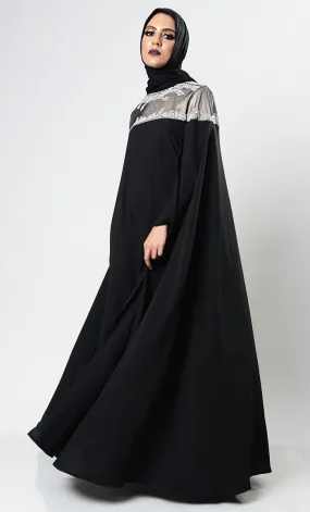 Classy Black Caped Abaya Dress