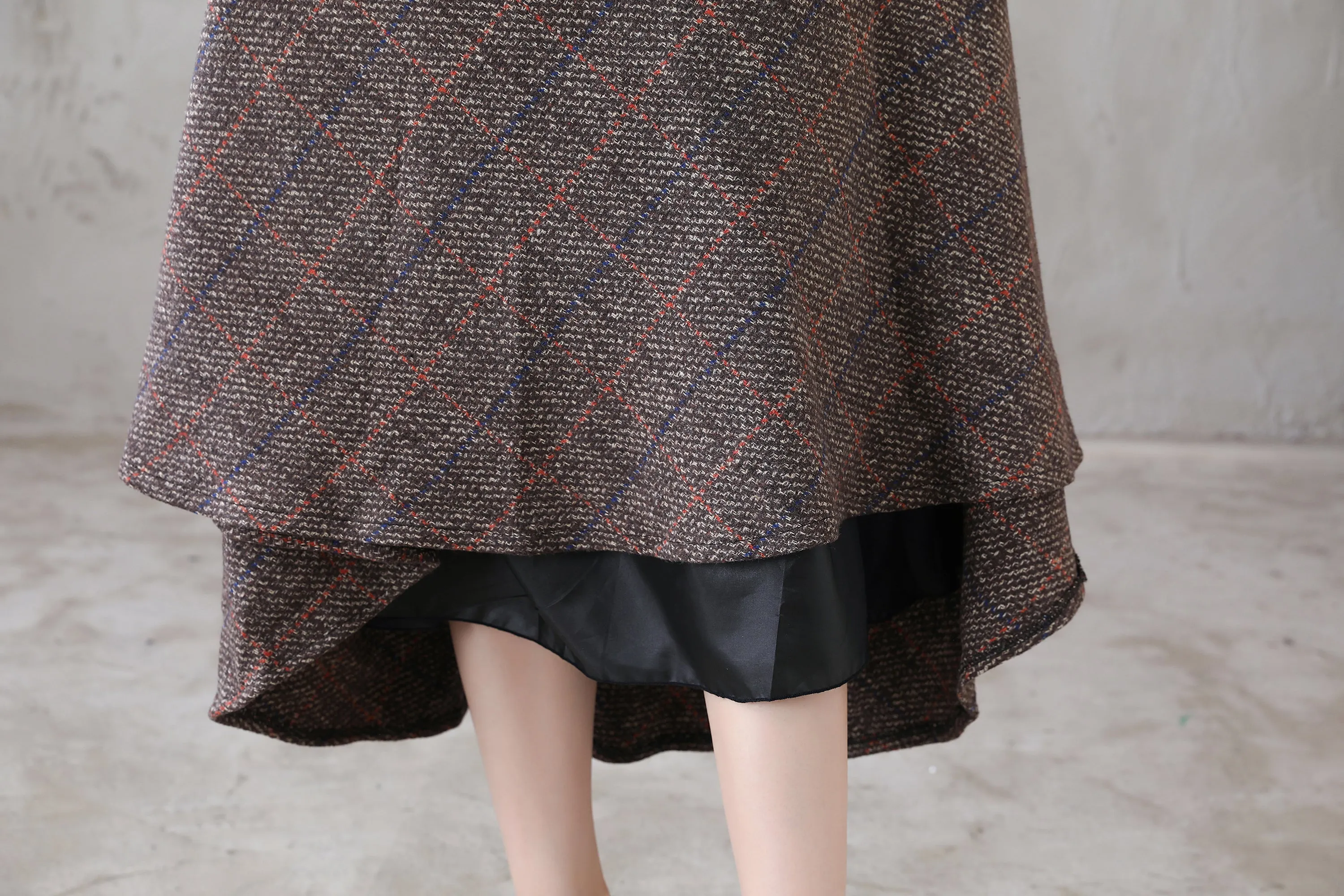 Coffee Plaid Wool Maxi Skirt, Retro Long Skirt 311901