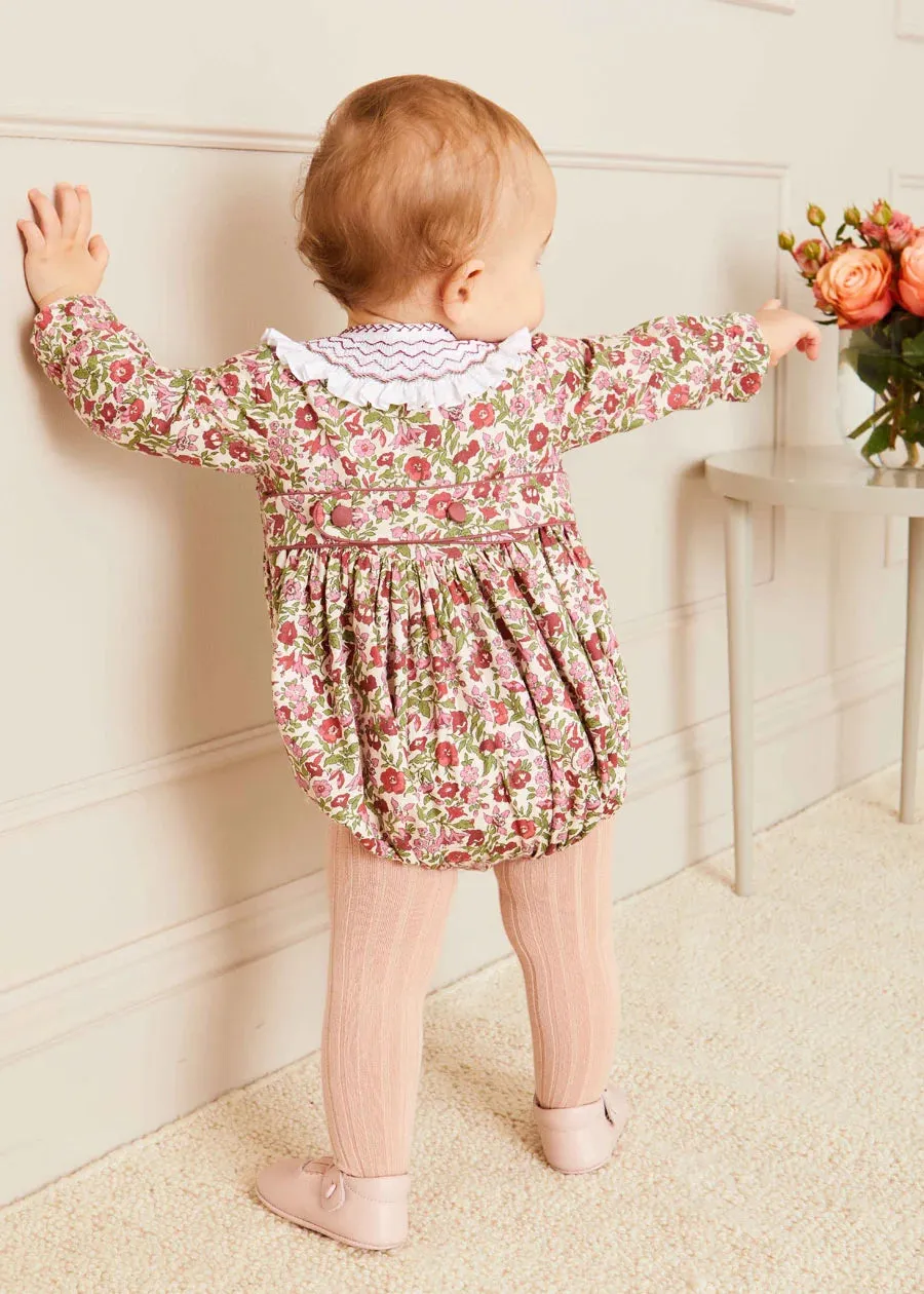 Daphne Floral Hand Smocked Romper in Pink (6mths-2yrs)