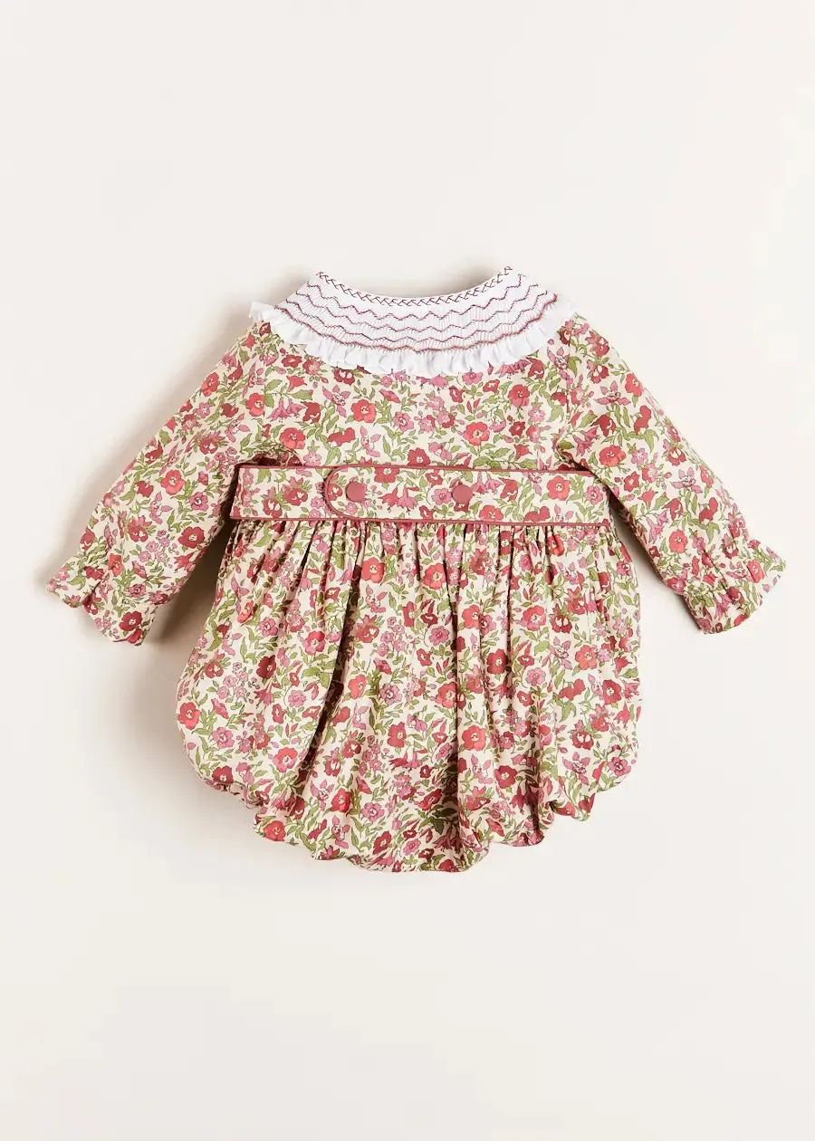 Daphne Floral Hand Smocked Romper in Pink (6mths-2yrs)