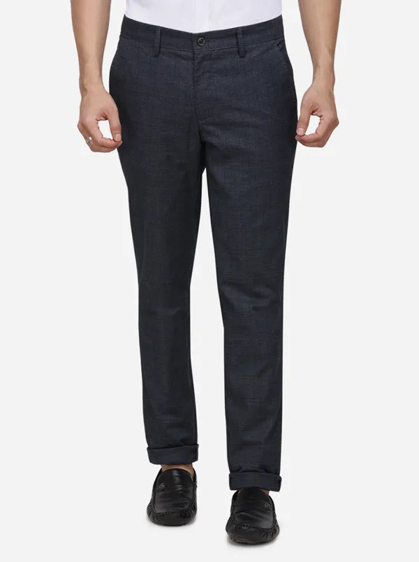 Dark Grey Checked Uno Fit Casaul Trouser | JadeBlue