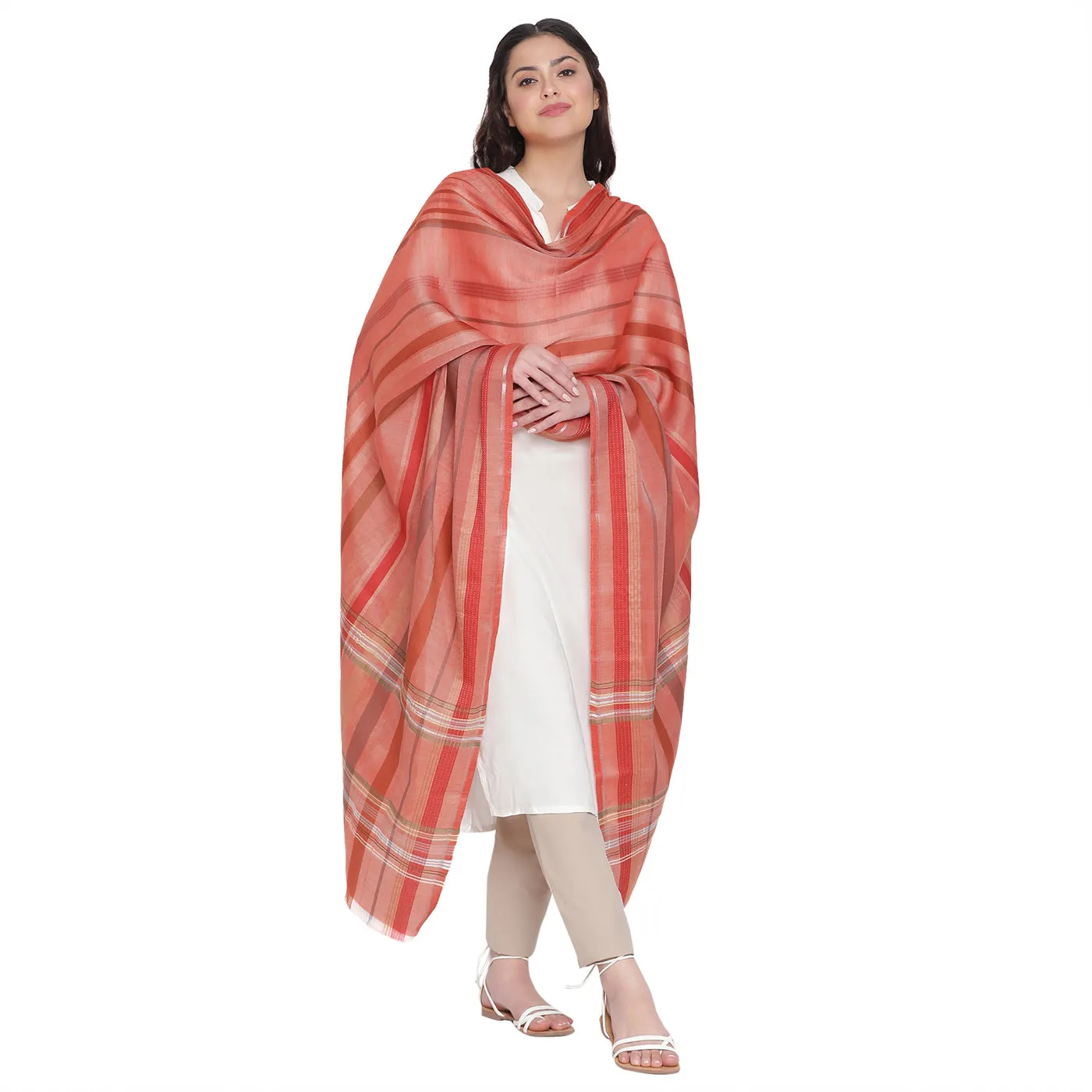 Dark Rust Dobby Woven Silk Tencel Dupatta