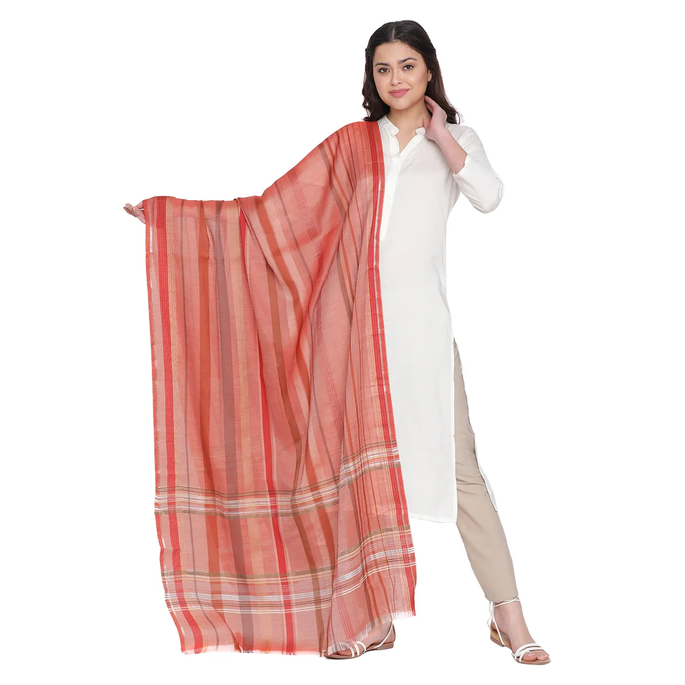 Dark Rust Dobby Woven Silk Tencel Dupatta