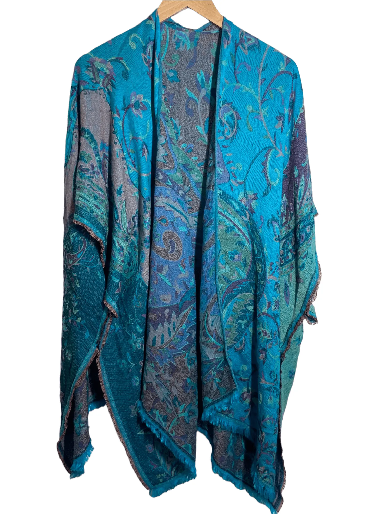 Dark Winter Paisley Print Silk Pashmina Cape