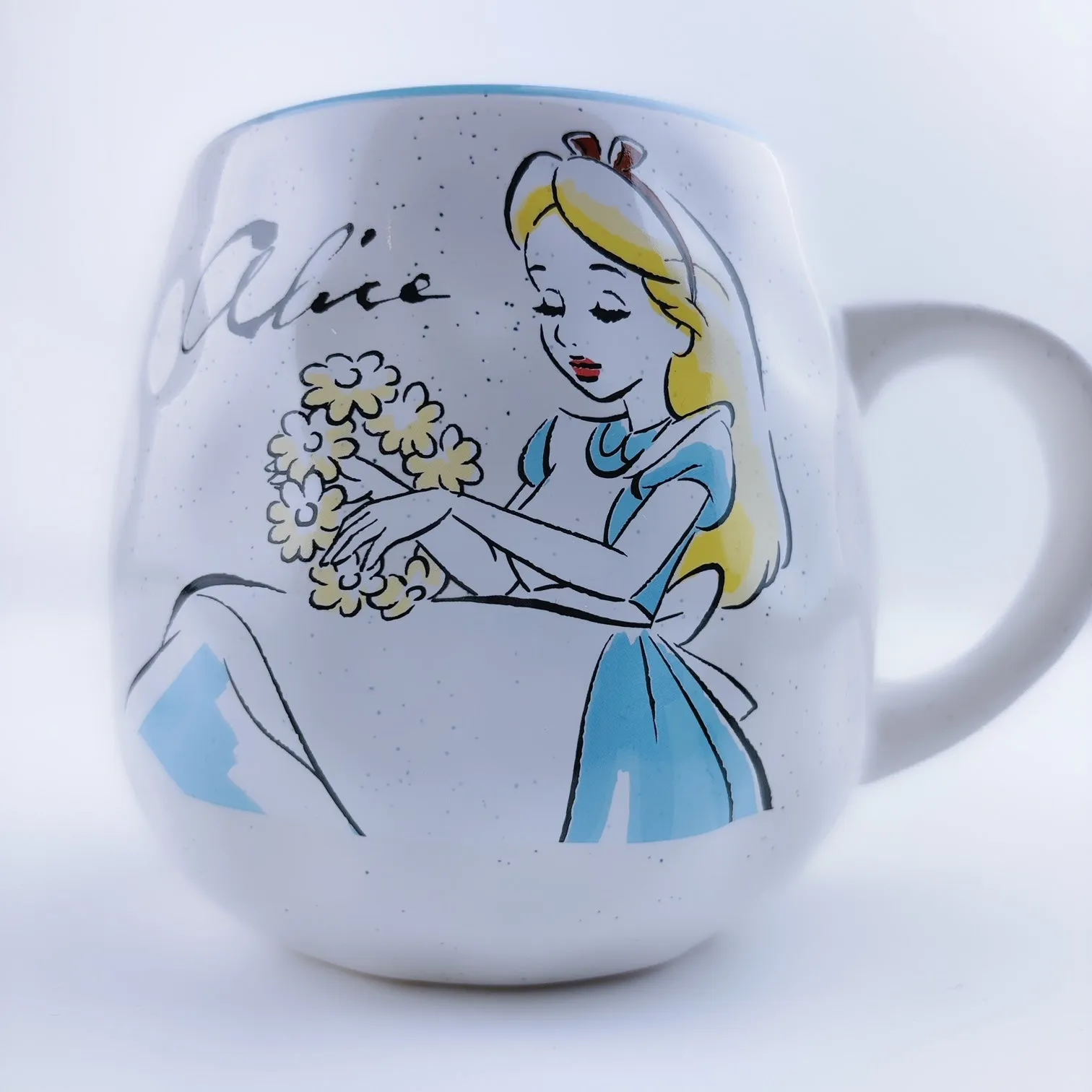 Disney Alice This Way To Wonderland Organic Ceramic Stoneware Light Blue Egg Mug 20 oz