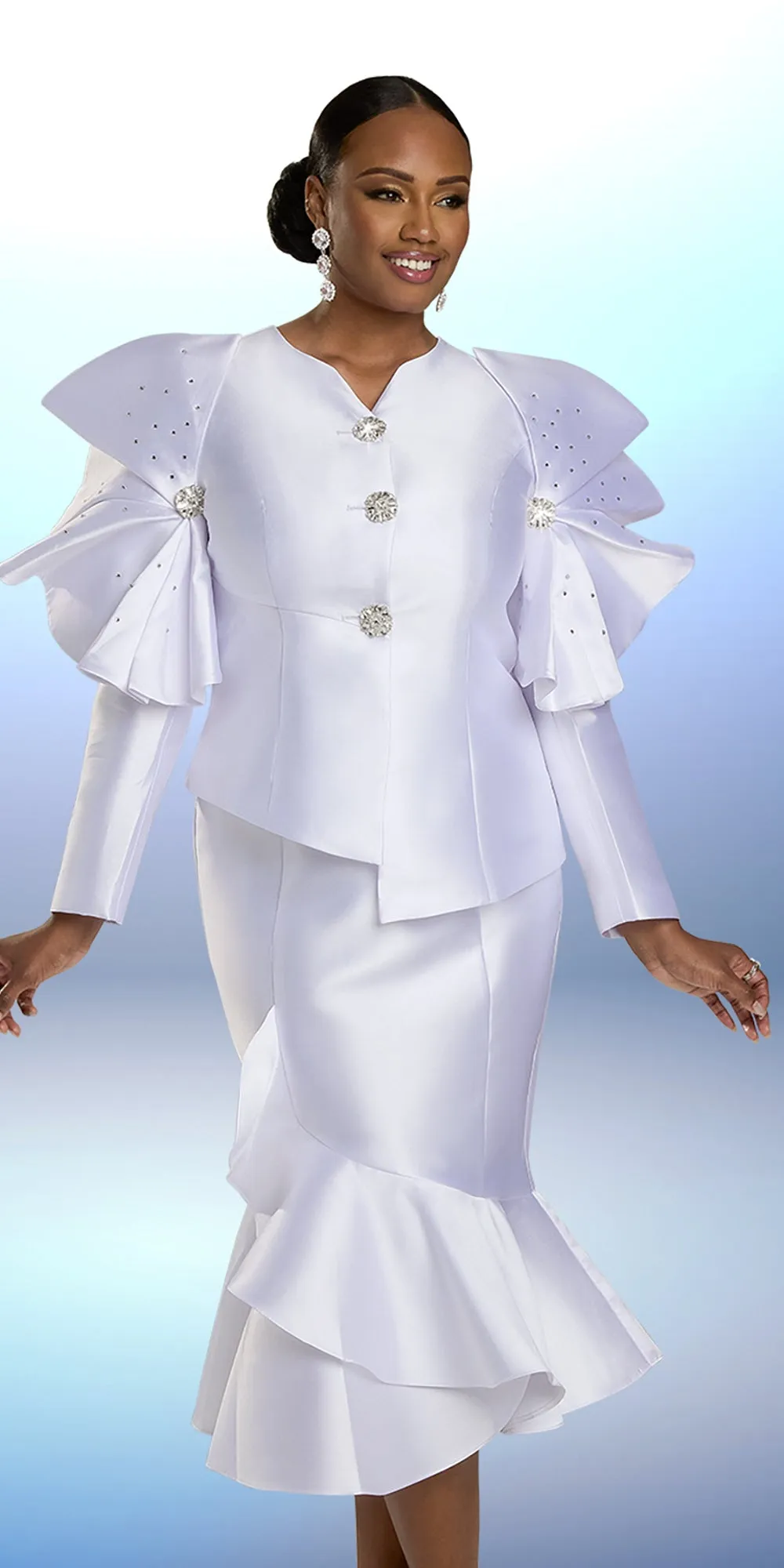 Donna Vinci 12155 - White - Silk Layered Skirt Suit