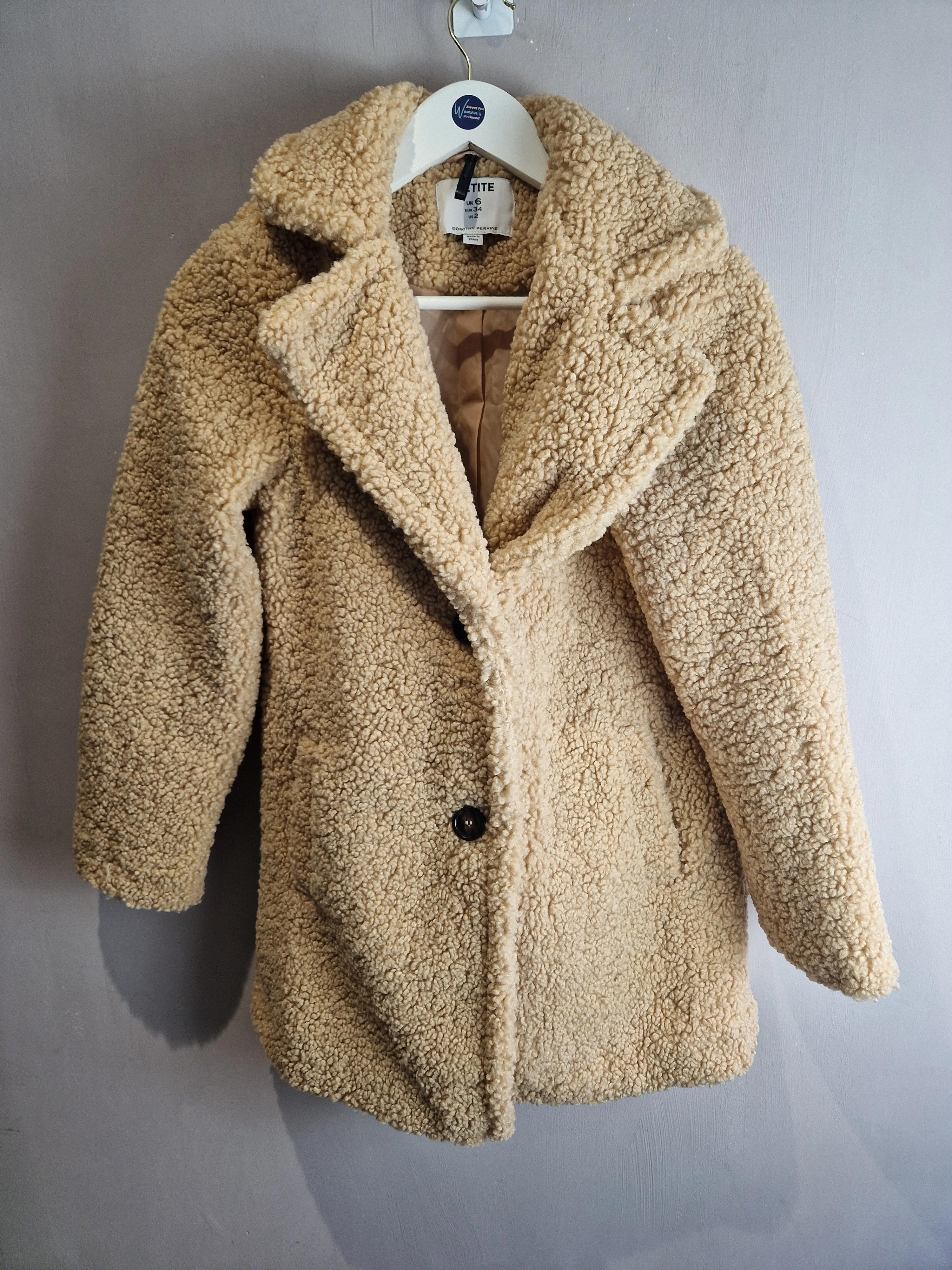 Dorothy Perkins caramel Teddy Coat - size 6 petite