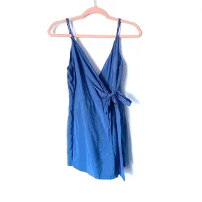 Essue Blue Satin Faux Wrap Romper- Size S