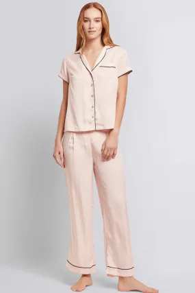 Eva Short Sleeve with Long Pant Tencel™ Pyjama Set - Blush with Black Piping