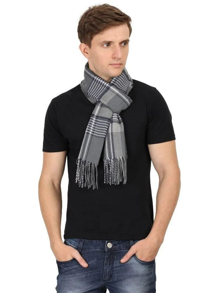 FabSeasons Grey Chex Men's Casual Self Design Acrylic Woolen Muffler, Scarf