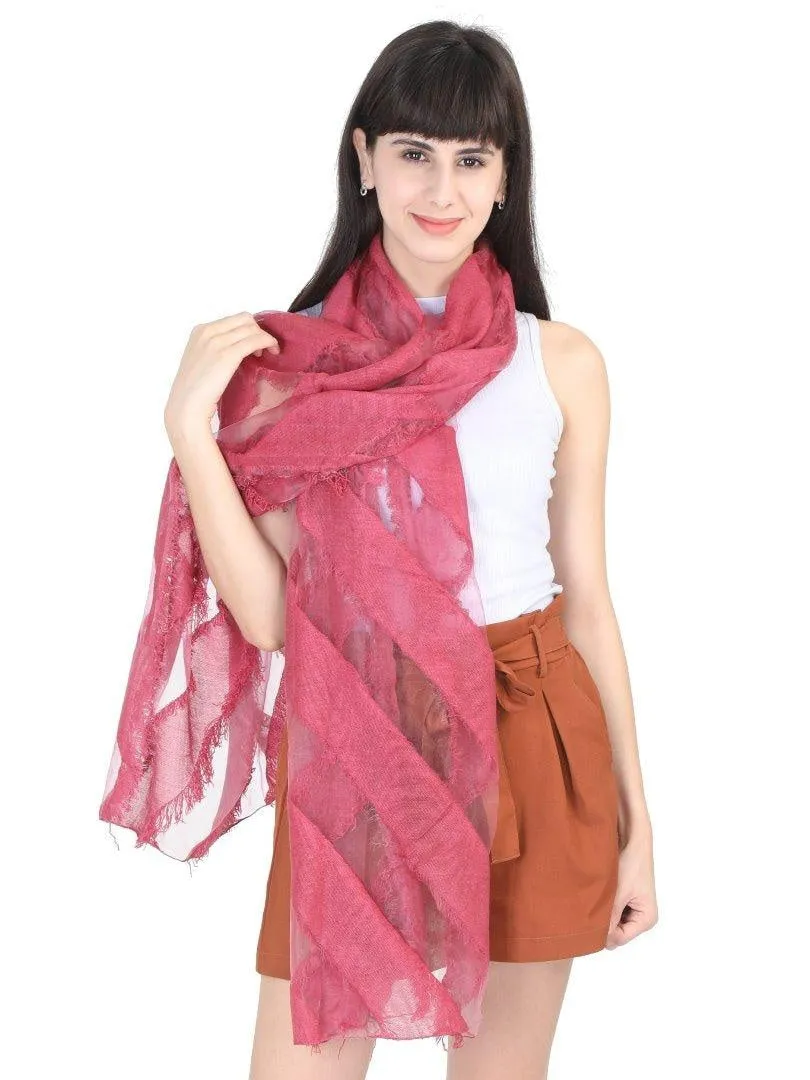 FabSeasons Maroon Fancy Striped Viscose Scarf for Ladies