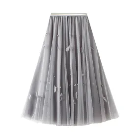 Fairy A-line Skirt Mid-length Swing Skirt High Waist Feather Tutu Skirt 773