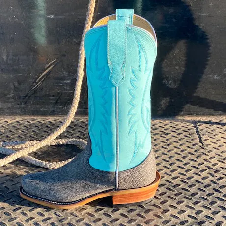 Fenoglio Women's Grey Cape Buffalo W/ Turquoise Shaft Boots