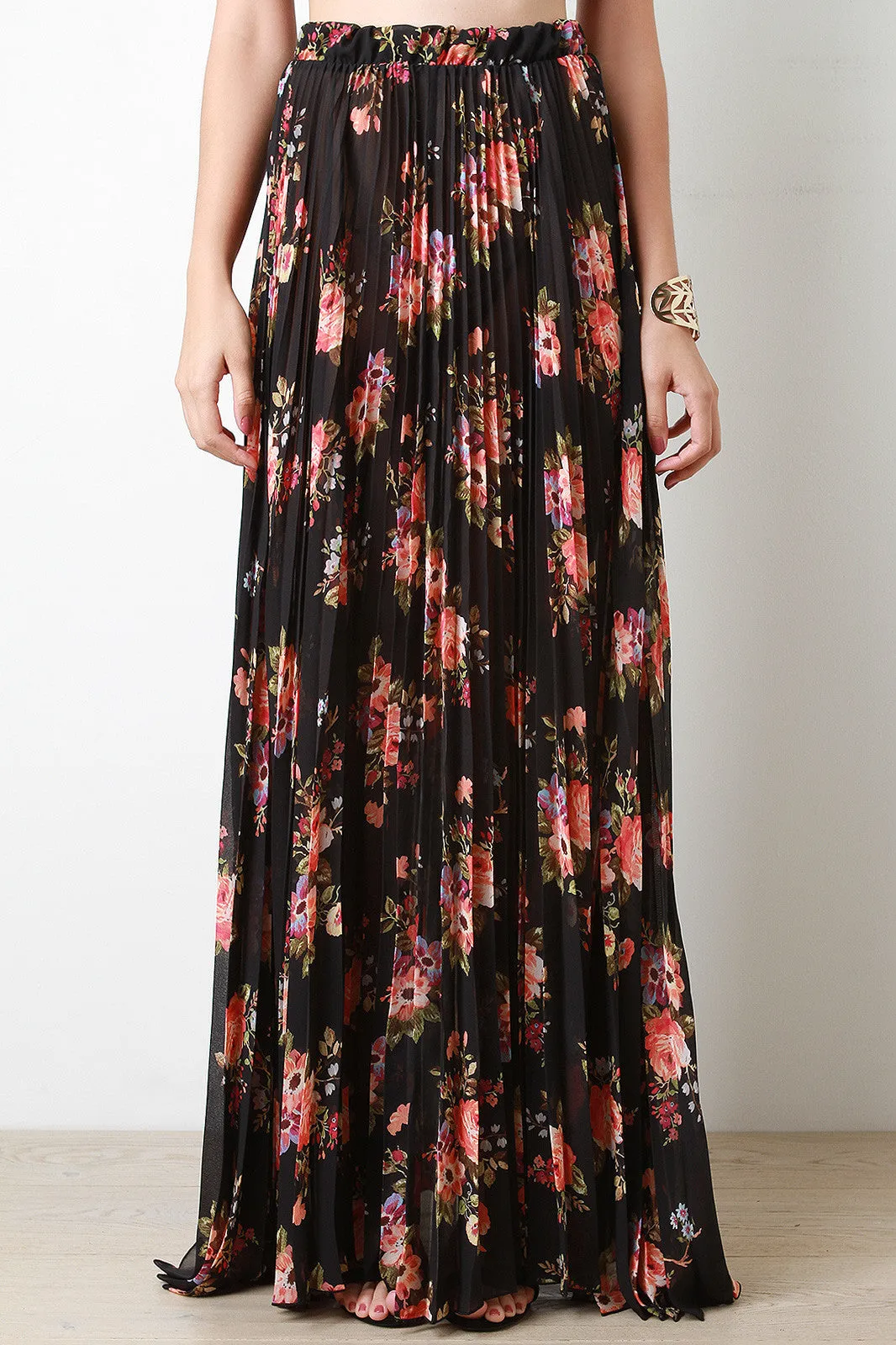 Floral Chiffon Accordion Maxi Skirt