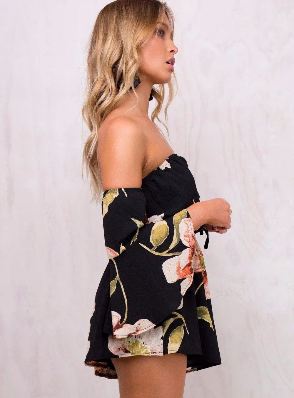 Floral off the shoulder short romper