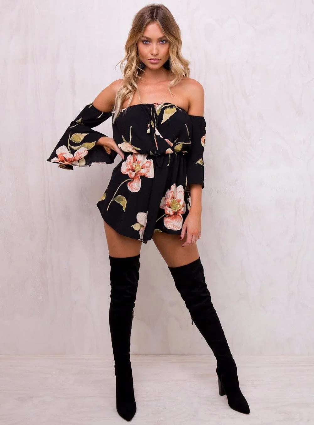 Floral off the shoulder short romper