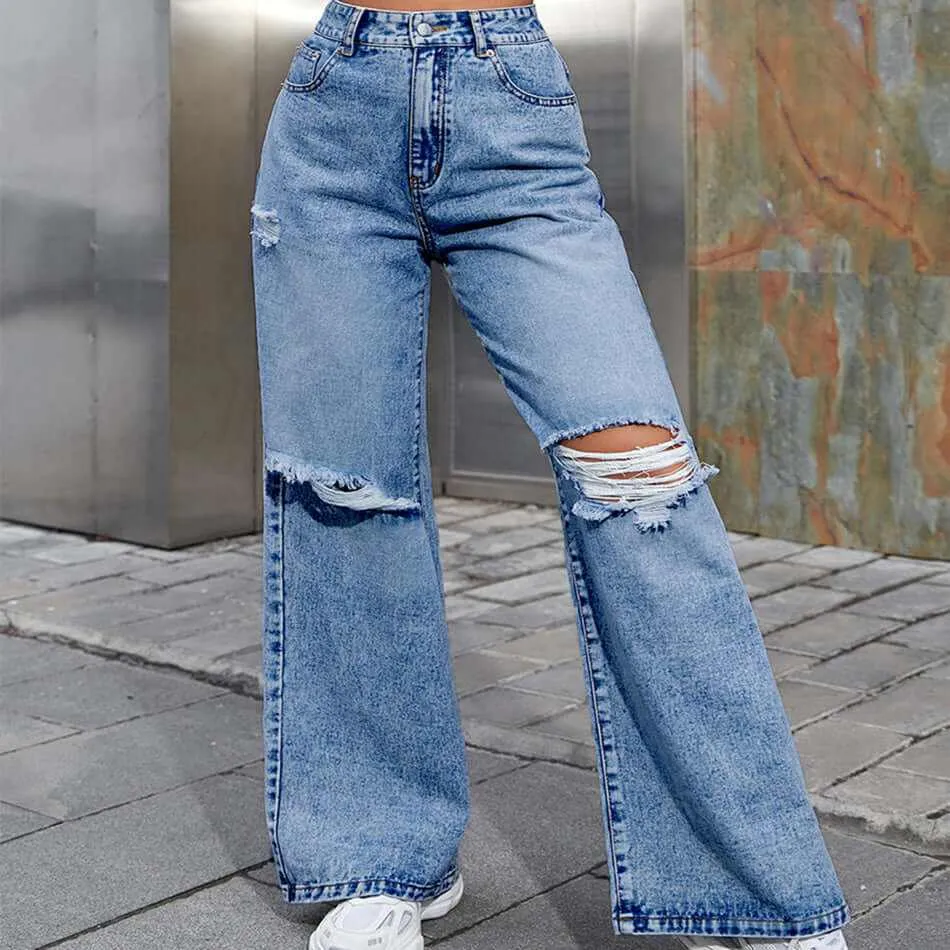 Glow Chic's Casual Holed Denim Trousers