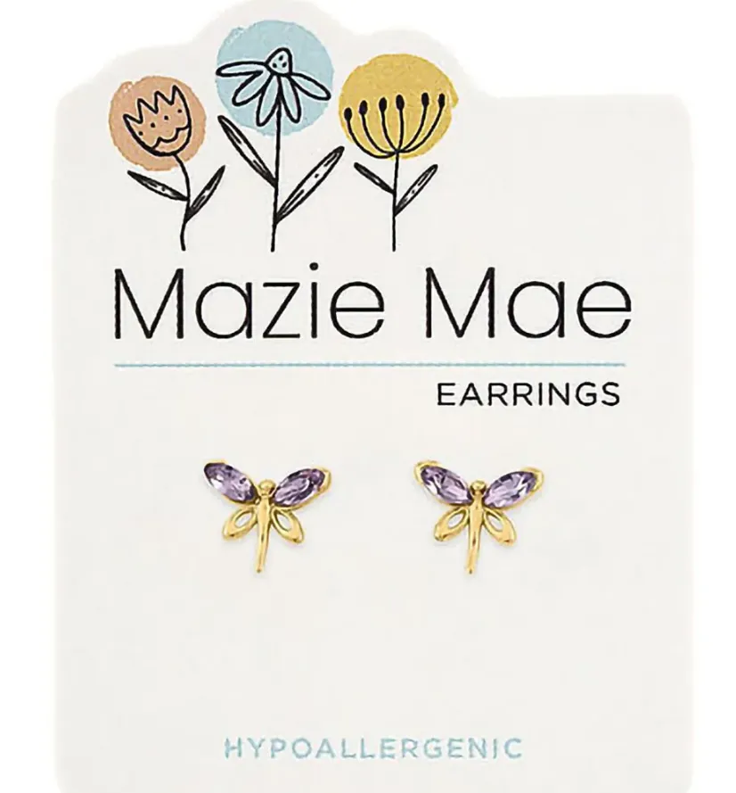 Gold Violet Dragonfly Stud Mazie Mae Earrings